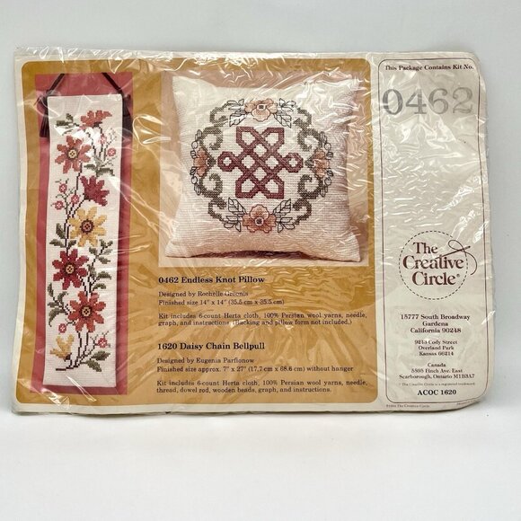 Vintage 80s Needlepoint Kit Creative Circle 0462 Endless Knot Pillow Wool NEW - Picture 1 of 5